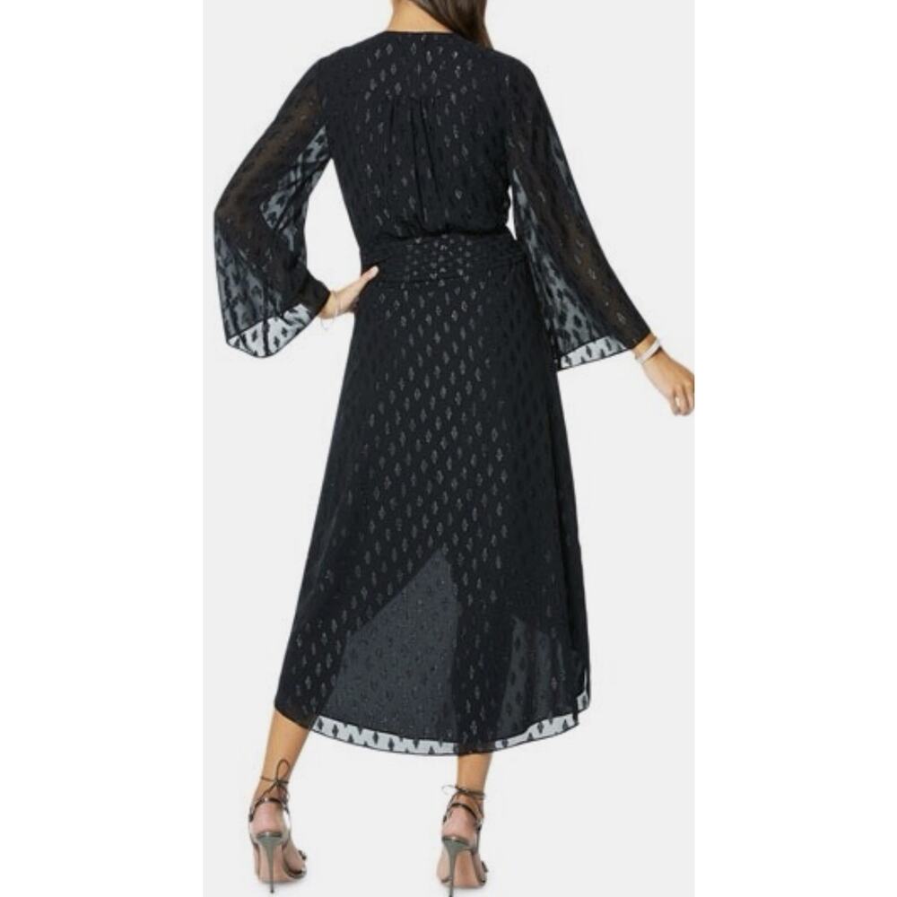 Ramy Brook Julie Metallic Wrap Dress Size 6 Black Shimmer High Low Midi NWT - Picture 9 of 14